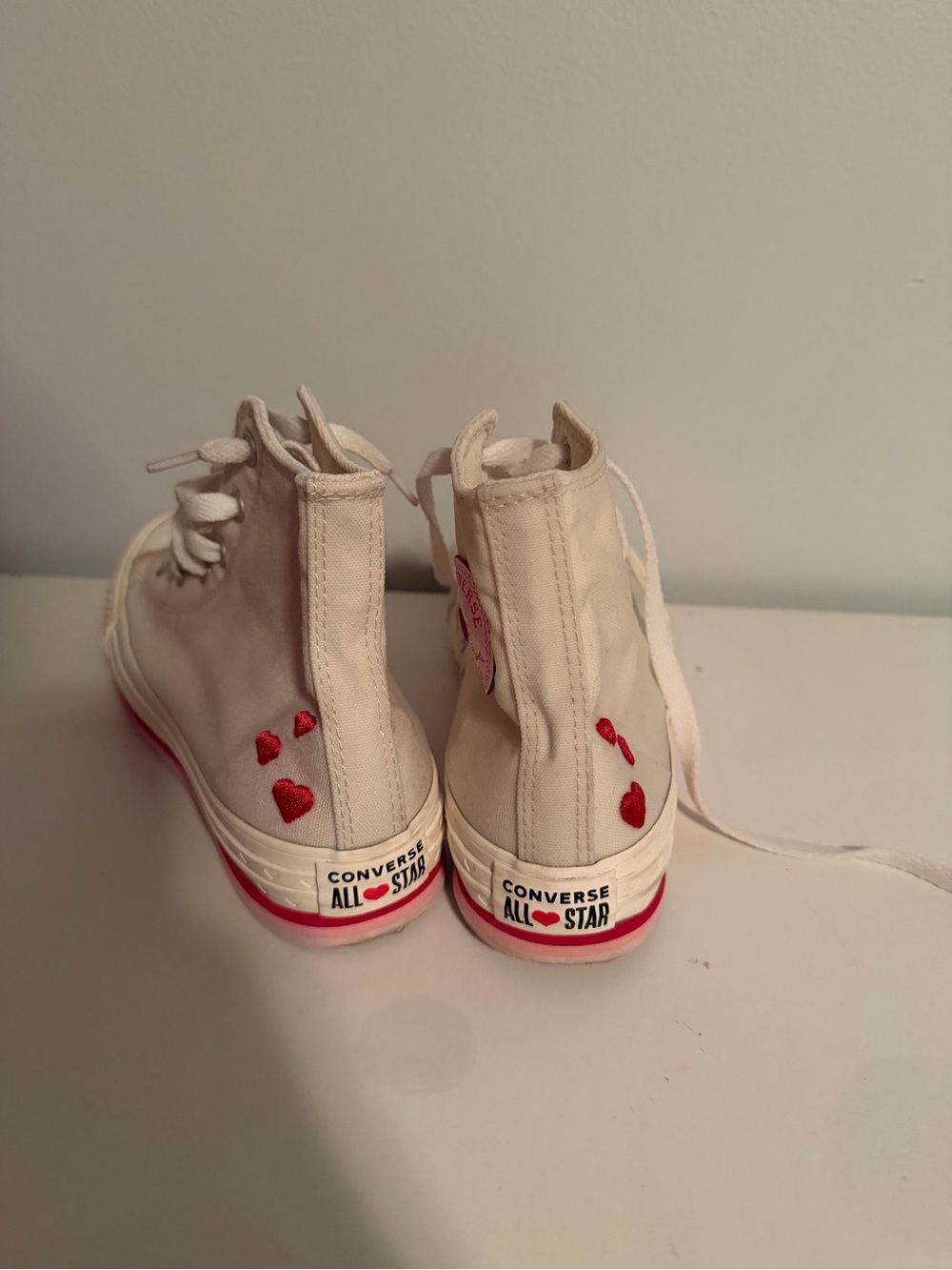 Converse Kids White High-Top Sneakers with Red Heart Accents - Picture 2 of 5